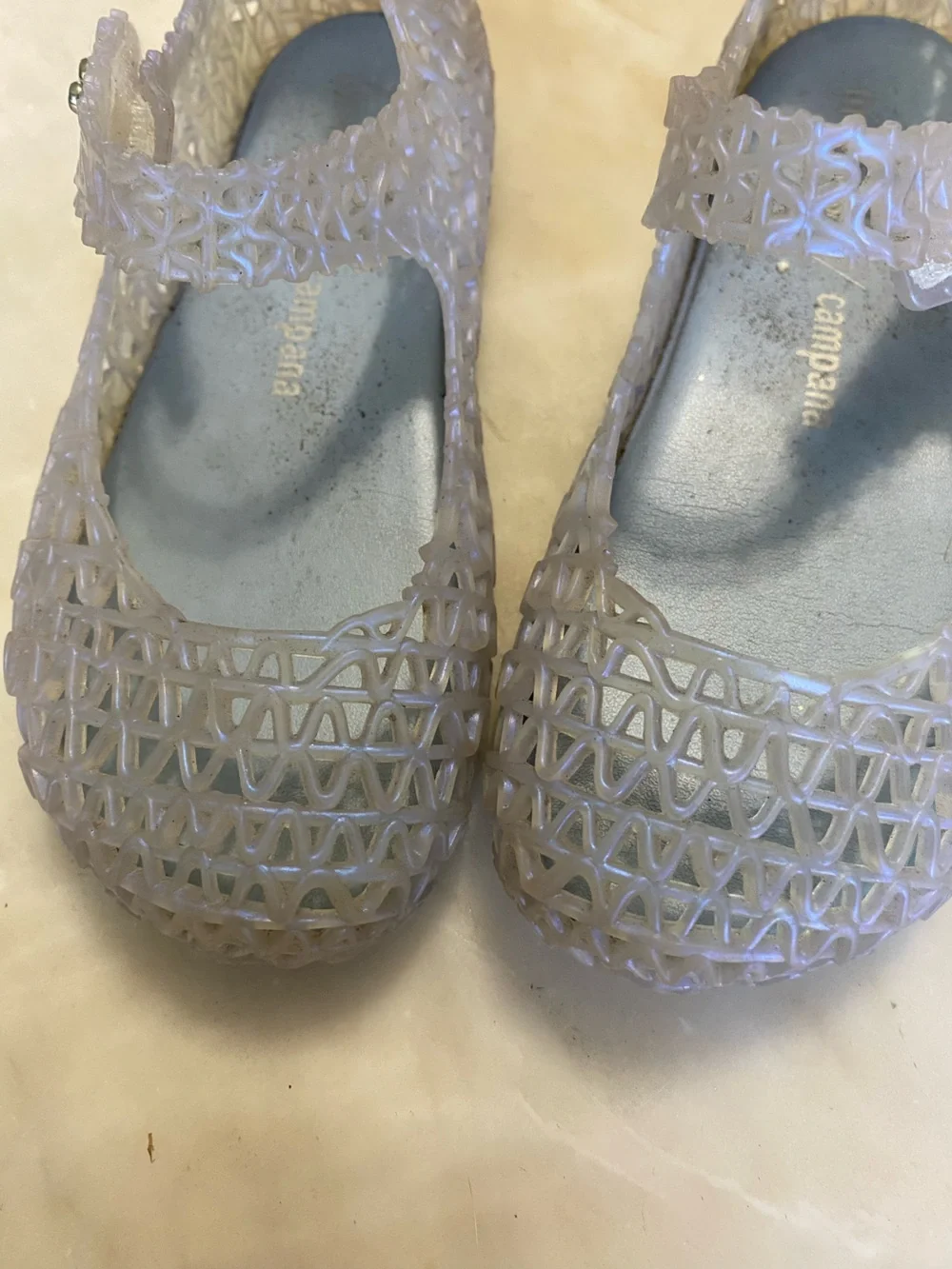 Mini Melissa Campana Papel jelly flats iridescent icy blue six US 10